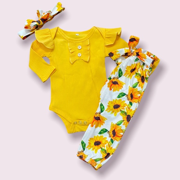 Girls Sunny Bloom 3-Piece Yellow Summer Outfit Set